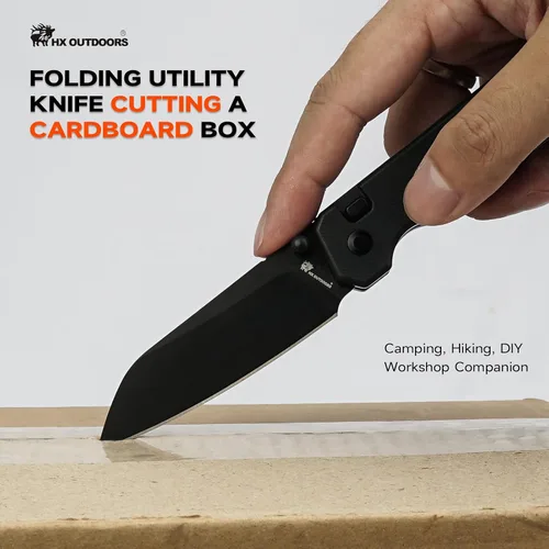 Vista 7 de HX OUTDOORS Cuchillo de bolsillo plegable Hyla Negro (All-Black)