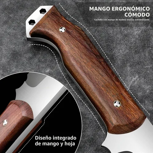 Vista 4 de Cuchillo de carnicero resistente con funda, cuchillos de chef, cortador de verduras, machete para cocina, al aire libre, campamento, barbacoa (7.5)