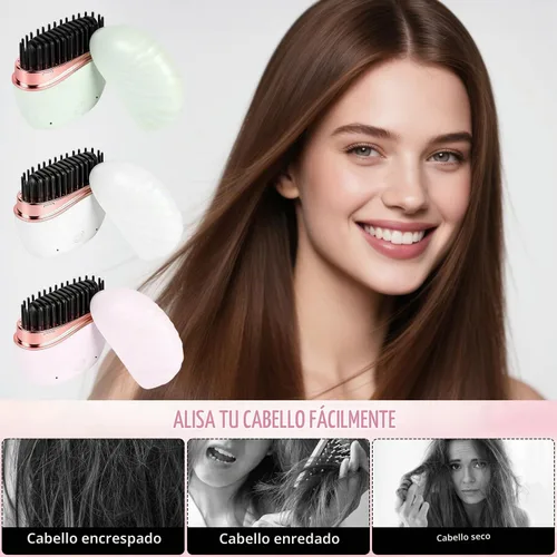 Vista 6 de Mini alisadora, cepillo portátil inalámbrico recargable para alisar el cabello, control de temperatura de 3 velocidades, carcasa antiquemaduras