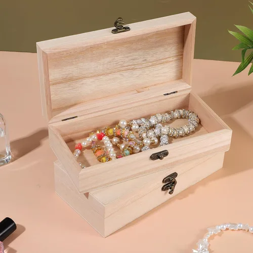 Vista 4 de Paquete de 10 cajas de madera con tapa con bisagras, caja de madera sin terminar para manualidades, cajas grandes de madera sin pintar