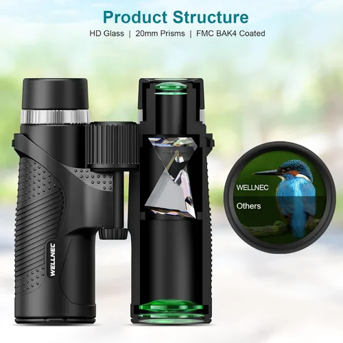 Vista 6 de Prismáticos para adultos, caza y observación de aves – WELLNEC 12 x 42 HD 367/1000 yardas, prismáticos de alta potencia con prismas BaK4 Pro Birding