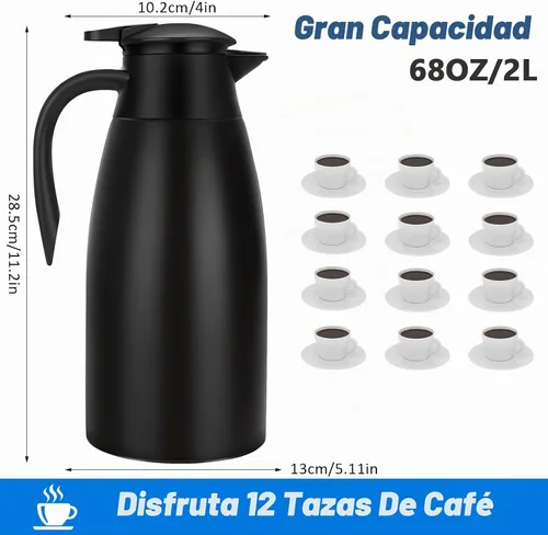 Vista 3 de Jarras térmicas de café de 68 onzas para mantener el calor, jarra térmica de acero inoxidable de 2 litros, jarra aislada al vacío de doble pared