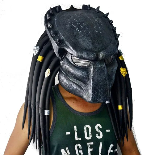 Vista 4 de Máscara de depredador alienígena de Halloween, máscara de látex AVP aterradora para fiestas, cosplay de películas y juegos de rol