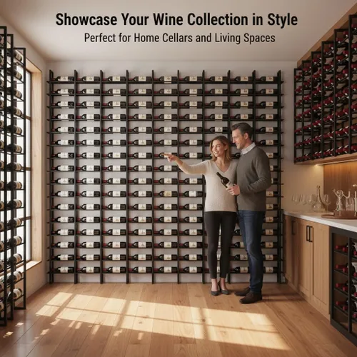 Vista 7 de Estante de vino grande de montaje en pared para 64 botellas Negro