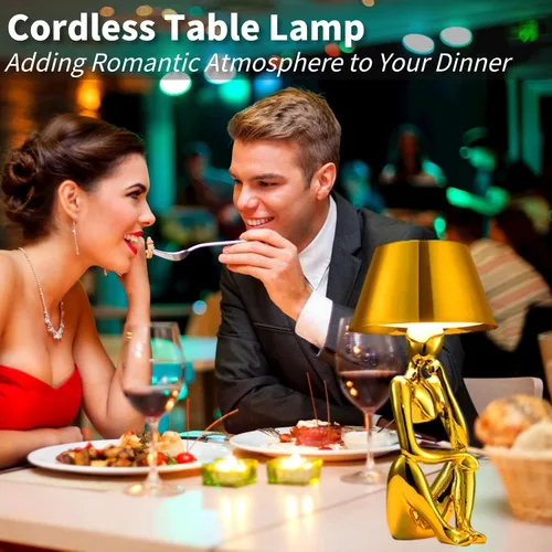 Vista 3 de Thinker Lamp Collection, lámpara de mesa inalámbrica, recargable, funciona con pilas, lámpara de escritorio, control táctil, portátil, LED, mesita