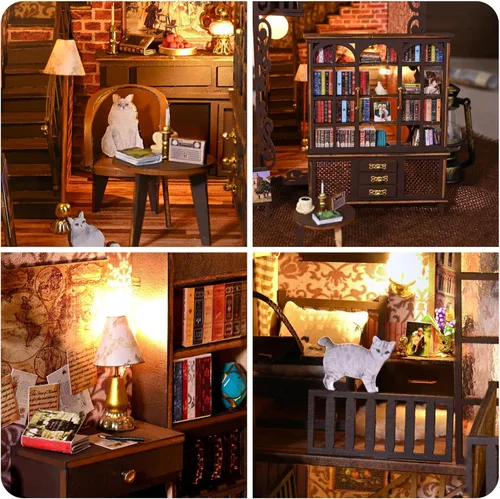 Vista 5 de Kits de rincón de libros para adultos, kit de sujetalibros 3D 2026, kit de construcción de modelo de casa de libro mágico, decoración con sensor
