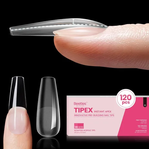 Vista 16 de Beetles Tipex Instant Apex - Puntas de uñas cuadradas largas, 192 piezas, 16 tamaños (00-14)
