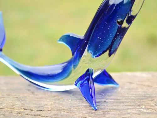 Vista 8 de Figura de delfín de cristal azul de 5 pulgadas, miniatura soplada a mano estilo Murano, adorno de animales marinos para tanque de acuario, estante