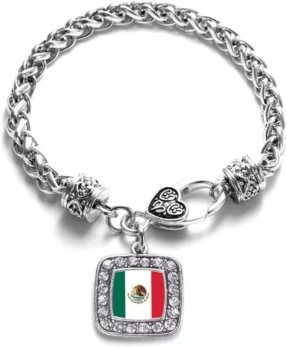 Vista 161 de Pulsera de dijes cuadrados de plata con joyería de circonita cúbica