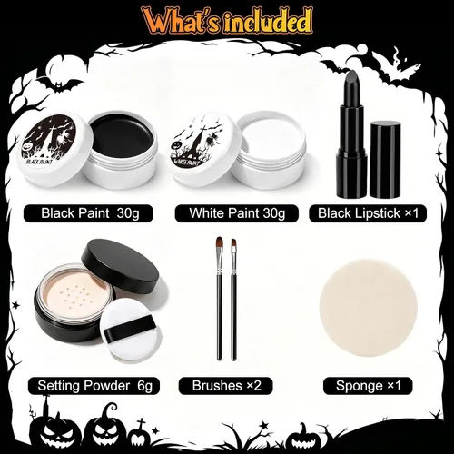 Vista 2 de Black & White Oil Face Body Paint Halloween Cosplay Makeup Accessories