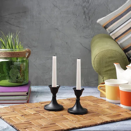 Vista 2 de Juego de 2 portavelas mini soporte para mesa de café de comedor, centro de mesa, portavelas cónicos, portavelas cónicos, decoración del hogar