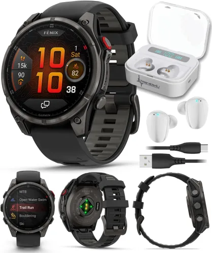 Vista 33 de Garmin Fenix 0.315 – 1.693 in Zafiro, AMOLED Multisport GPS Smartwatch, gris carbón DLC titanio con silicona negro/gris guijarro, linterna LED fenix