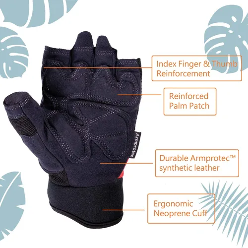 Vista 3 de SKYDEER Guantes de trabajo sin dedos – Guantes de gimnasio de cuero sintético de alto rendimiento, resistentes al agua, agarre antideslizante