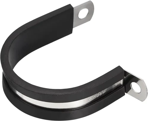 Vista 4 de uxcell Abrazadera de tubo de acero inoxidable en forma de R de 1-1/2 pulgadas (1.496 in) con aislamiento acolchado de goma