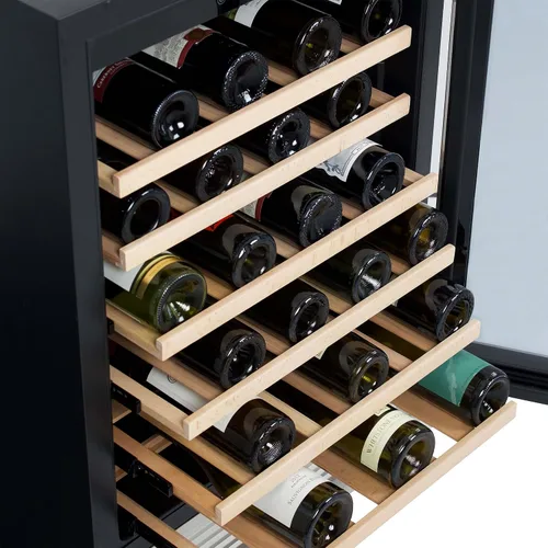 Vista 5 de Avanti Wine Cooler Designer Series Refrigerador de bebidas, capacidad de 51 botellas con 6 estantes extraíbles de madera, puerta de vidrio de doble