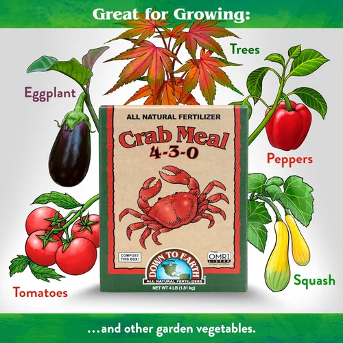 Vista 3 de Down To Earth All Natural Fertilizers Harina orgánica de cangrejo - Alimento vegetal para huertos y macizos de flores 4-3-0, 4 libras