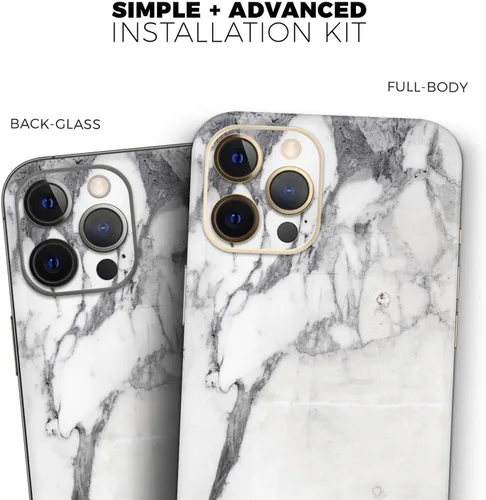 Vista 9 de DesignSkinz Kit de calcomanías de cuerpo completo compatible con iPhone 15 Plus, superficie de mármol blanco y gris V3