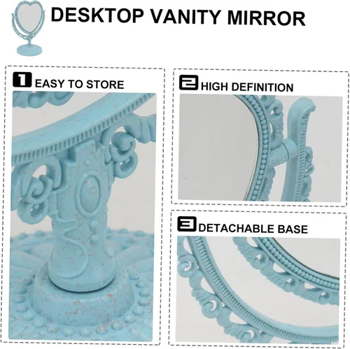 Vista 2 de Lurrose - Espejo estético de tocador con forma de corazón, espejo de maquillaje de doble cara con espejo de mesa de 360 grados con soporte