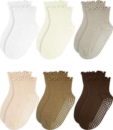 Vista 8 de Calcetines con volantes para niñas – Calcetines antideslizantes con puños – Calcetines de algodón suave con volantes para interiores