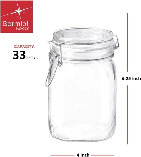 Vista 9 de Bormioli Rocco Tarros de almacenamiento de vidrio transparente: tapa hermética con bisagras con junta a prueba de fugas, recipiente de comida