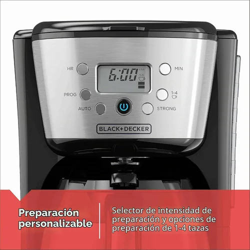 Vista 2 de Black+Decker Cafetera térmica, 12 tazas, programable, controles digitales, negro y plateado, CM2036SC