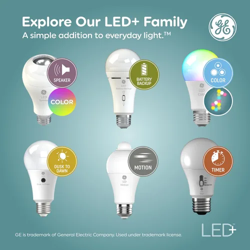 Vista 7 de GE LED+ A21 Bombilla LED, Luz LED Interior con Cambio de Color, Altavoz Inalámbrico Bluetooth con Control Remoto, 9W, Multicolor y Blanco Cálido