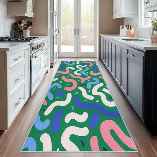 Vista 11 de Geometric Runner Rug 2x4 Small - Hallway Runner Rug Retro Mid Century Modern Abstract Pattern, Non Slip, Washable, Geometric Home Decor Carpet for