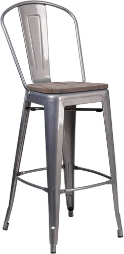 Vista 6 de Taburete Flash Furniture de bar, hecho de metal para interior y exterior, Metal, Negro
