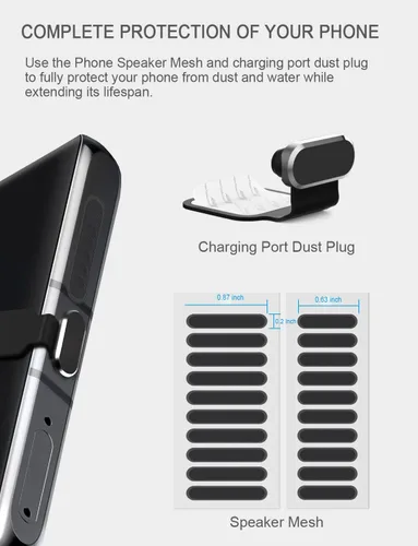 Vista 2 de Enchufe antipolvo USB C, para teléfonos con puerto de carga USB tipo C, kit de tapa antipolvo USB C con malla de altavoz y accesorios de montaje