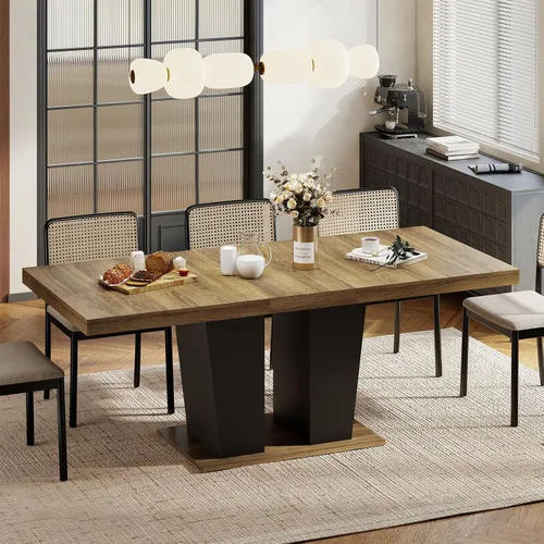 Vista 11 de Zevemomo Mesa de Comedor Expandible de 63"-78.7", Mesa de Cocina Estilo Granja para 6-10 Personas, Mesa de Comedor Rectangular Extensible, con Riel