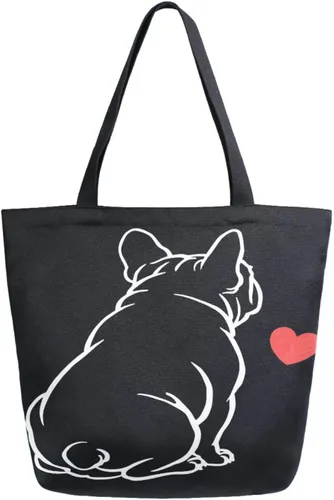 Vista 41 de ALAZA - Linda bolsa de lona grande con diseño de bulldog pug negro francés, reutilizable, para compras, con asas, resistente, lavable Multi 13