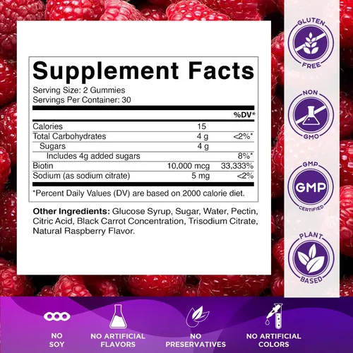 Vista 2 de Vitamatic Gomitas de biotina 10,000 mcg, 60 gomitas veganas, sabor a