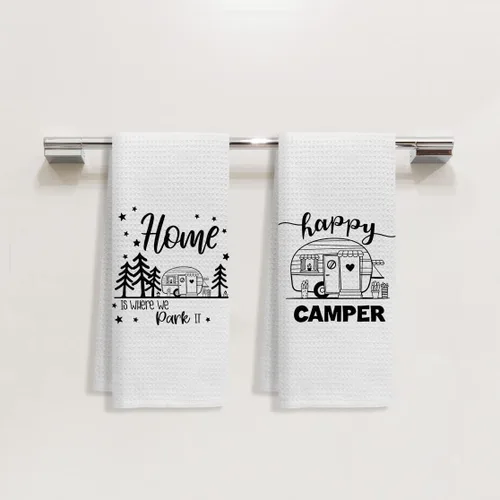 Vista 3 de Voatok Let's Go On an Adventure Happy Camper - Toalla de baño para campamento, regalo inspirador para campistas, juego de 4 toallas decorativas