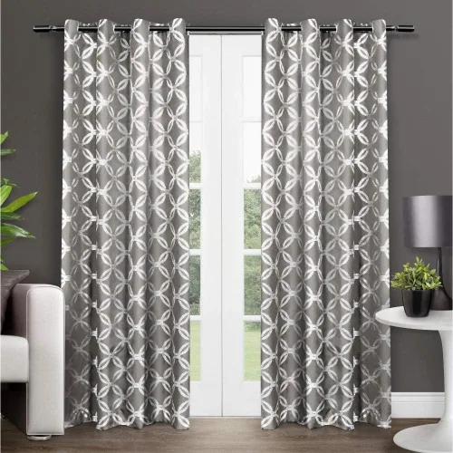 Vista 8 de Exclusive Home Modo - Par de paneles de cortinas geométricas metálicas con ojales en la parte superior, 54 x 96 pulgadas, dorado invierno