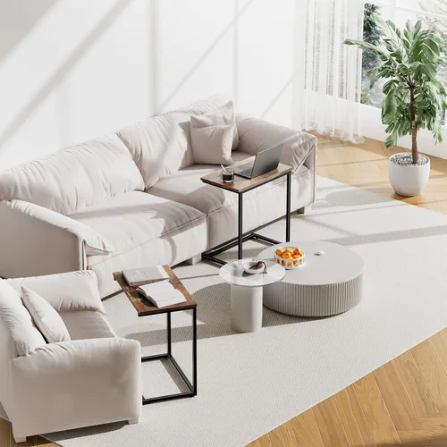 Vista 7 de Pipishell - Mesa auxiliar en forma de C de 27 pulgadas de alto, mesa lateral para sofá deslizable debajo, mesa de sofá en forma de C para sala