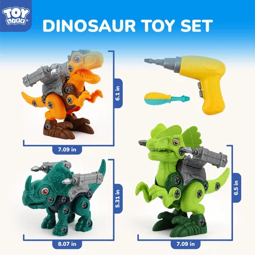 Vista 3 de TOY Life Paquete de 3 juguetes de dinosaurio desmontables para niños de 3, 5, 7 años, juguete de dinosaurio con taladro eléctrico, regalos