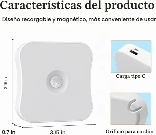 Vista 3 de Luz recargable con sensor de movimiento para interiores, luces de escalera recargables, lámpara de noche a batería, inalámbrica, se pega en Blanco