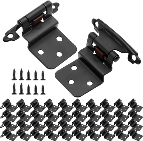 Vista 14 de Bisagras para puertas de gabinete de cocina de 3/8 pulgadas, paquete de 4 pares de bisagras de gabinete semiocultas negras, bisagras de puerta