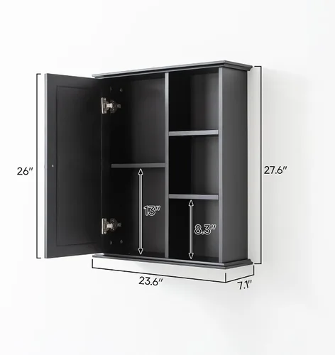Vista 2 de Armario de pared de baño sobre el inodoro, armario de almacenamiento montado en la pared, gabinetes de madera para medicamentos para baño, Negro