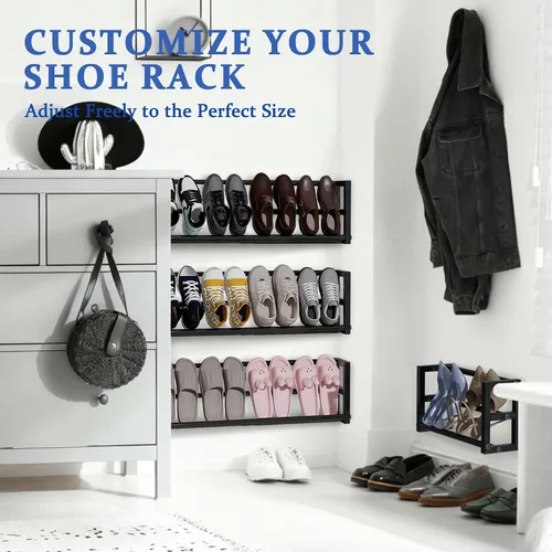 Vista 5 de Paquete de 2 zapateros estrechos de pared para espacios pequeños, zapatero colgante con capacidad para 8 pares, almacenamiento de zapatos de pared