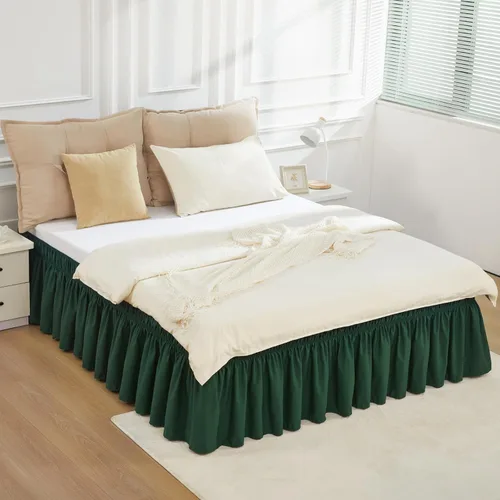 Vista 62 de Falda de cama RIMELA tamaño Queen color verde bebé con caída de 15 pulgadas, falda elástica envolvente, volante que protege contra el polvo