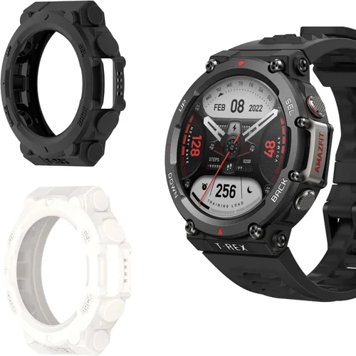 Vista 8 de Lamshaw - Protector de pantalla compatible con Amazfit T-Rex 2 con funda, película de vidrio templado de cobertura completa + funda protectora de 2