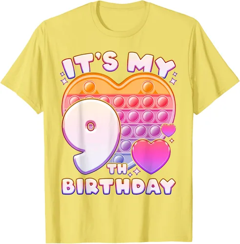 Vista 36 de Pop-it Birthday Girl 9 años de edad, Push it Pop Fidget Bubble Camiseta, Negro