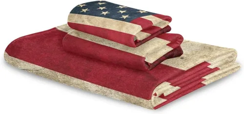 Vista 8 de Qilmy Juego de toallas de 3 piezas con la bandera estadounidense, absorbente y suave, juego de toallas decorativas para baño con toalla de baño