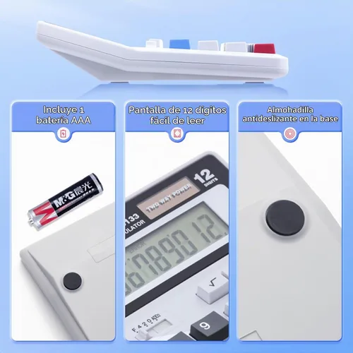 Vista 6 de M&G Calculadora de escritorio de 12 dígitos con pantalla LCD extra grande, doble alimentación solar y batería, calculadora contable con botón