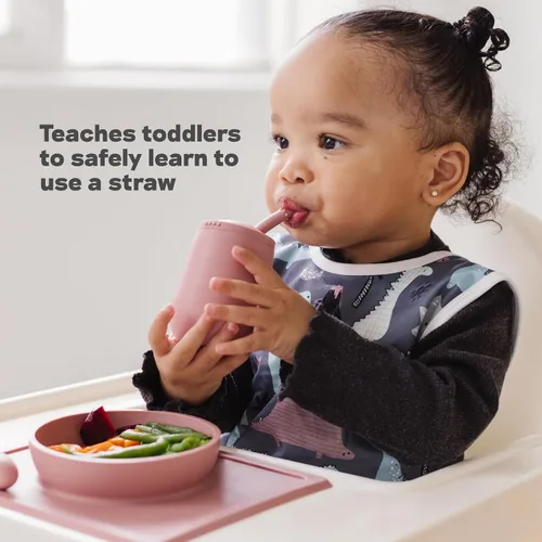 Vista 4 de ezpz Taza Mini + Sistema de Entrenamiento con Pajita (Azul) - 9 Meses+ - Taza de Entrenamiento 100% de Silicona para Bebés + Niños Pequeños
