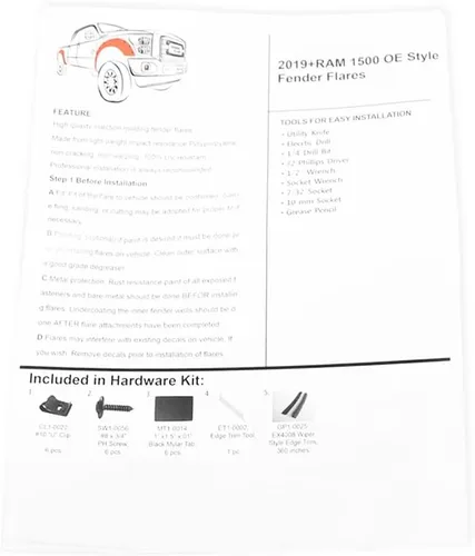 Vista 6 de FREEMOTOR802 Compatible con guardabarros Dodge Ram 1500 2019-2023, protector de cubierta de rueda de camión de polipropileno negro texturizado