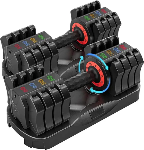 Vista 8 de WHATAFIT 2026 Upgrade 25LB Adjustable Dumbbell, 5-in-1 Fast Weight Change with Anti-Slip Handle & Tray, Single Dumbbell for Full Body Workout negro