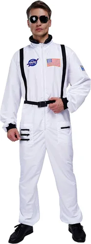 Vista 4 de Maxim Party Supplies Disfraz de astronauta para hombre con parches bordados y bolsillos para adultos