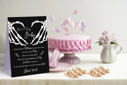 Vista 3 de Juego de baby shower, decoración gótica de Halloween, mini pinzas para la ropa para baby shower, decoraciones neutrales para baby shower, baby